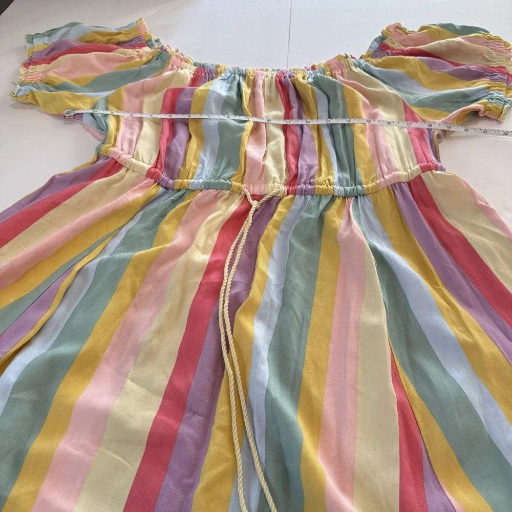 Torrid Pastel Stripes M Challis Off‎ Shoulder Midi Dress Size 2X Pockets Tassels